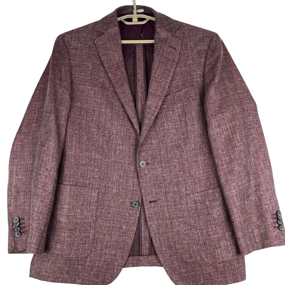 Joseph Abboud Sport Coat Mens 42R Burgundy Wool Linen Heritage Blazer 2-Button